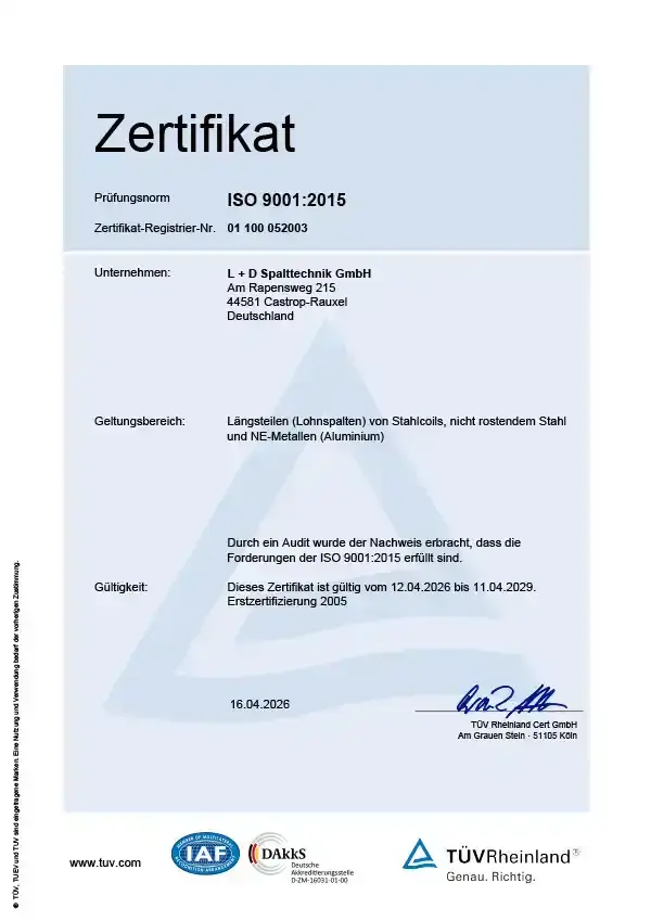 Zertifikat ISO 9001:2015