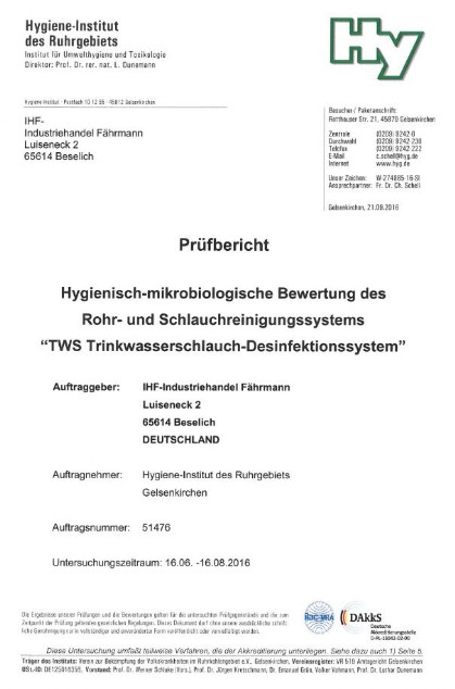 Hygienezertifikat Trinkwasserschlauch-Desinfektion