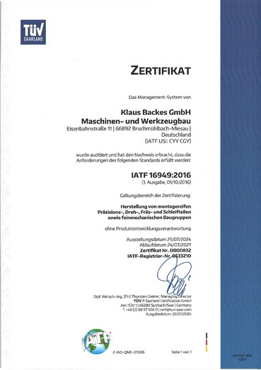IATF-16949-Zertifikat