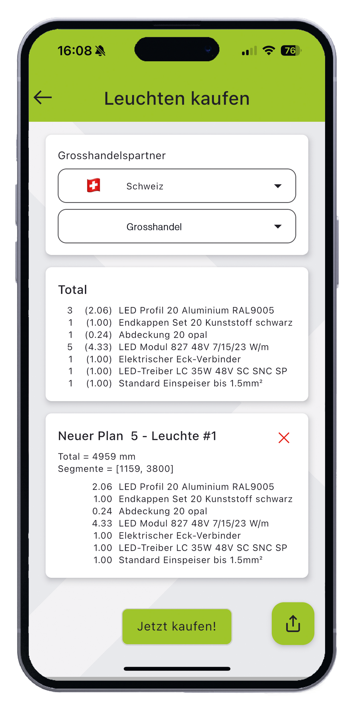 luxKIT App – Bestellung über Grosshandel