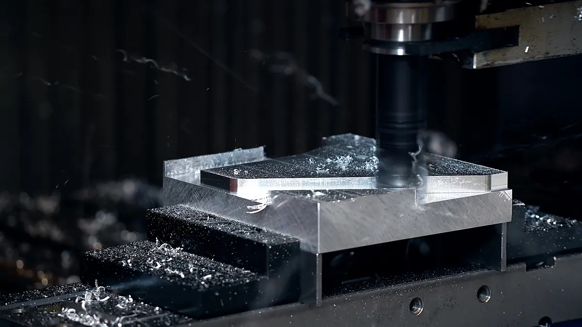 Fräsen eines Aluminiumblocks in der Zerspanung