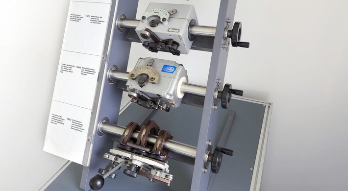 Historische Rollringgetriebe im Ausstellungsstand