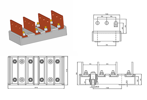 Leistungsklemme LK102 mit L-LS401 (3x Ø13mm)