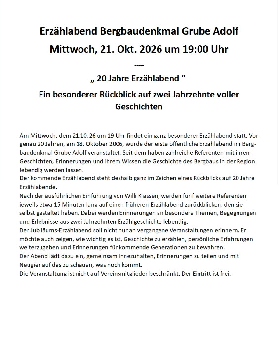 Erzählabend im Fördermaschinenhaus