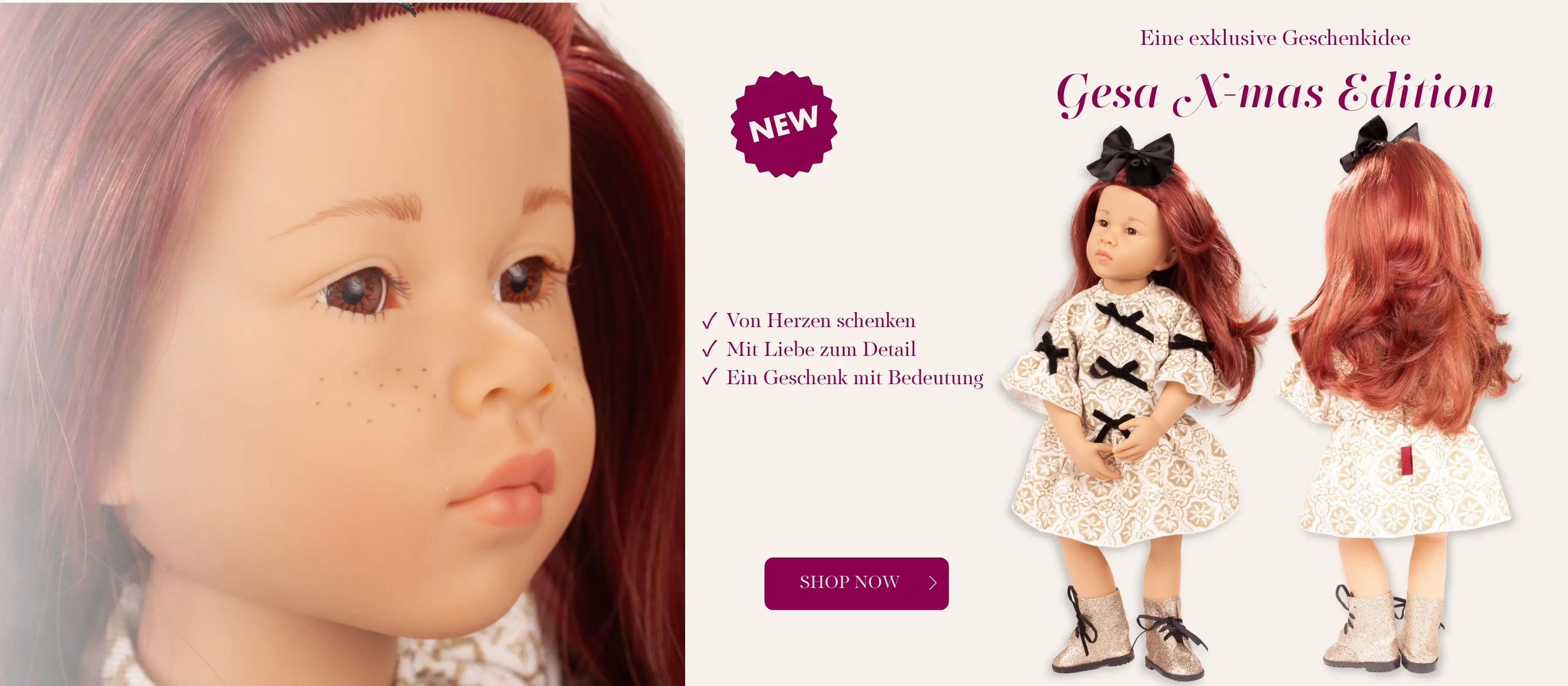Weihnachtsedition Stehpuppe 50 cm in Brokatkleid
