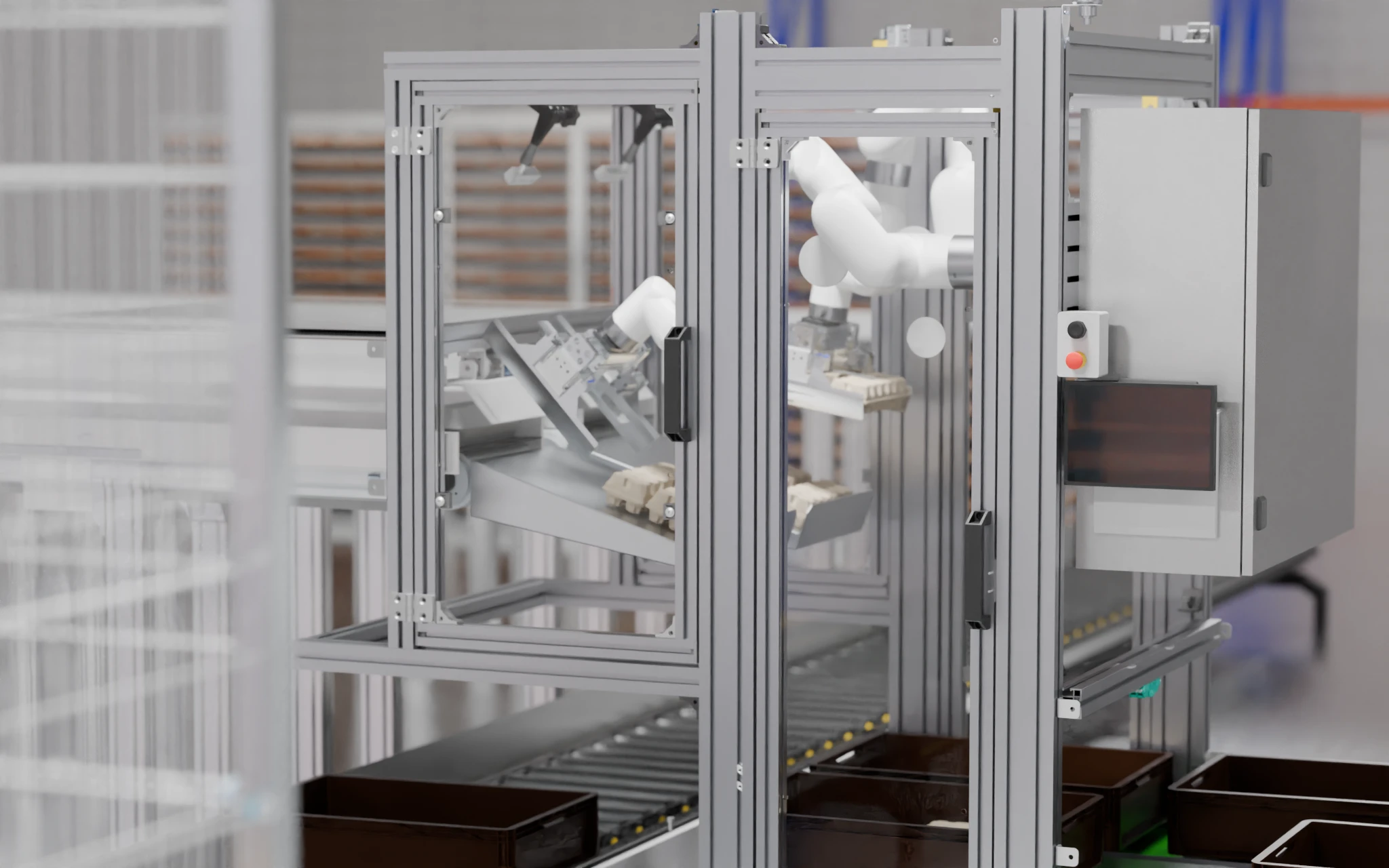 Seitenansicht der Case-Packing-Maschine