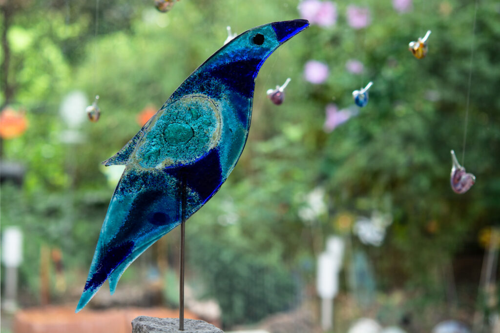 Glasvogel mit Stein