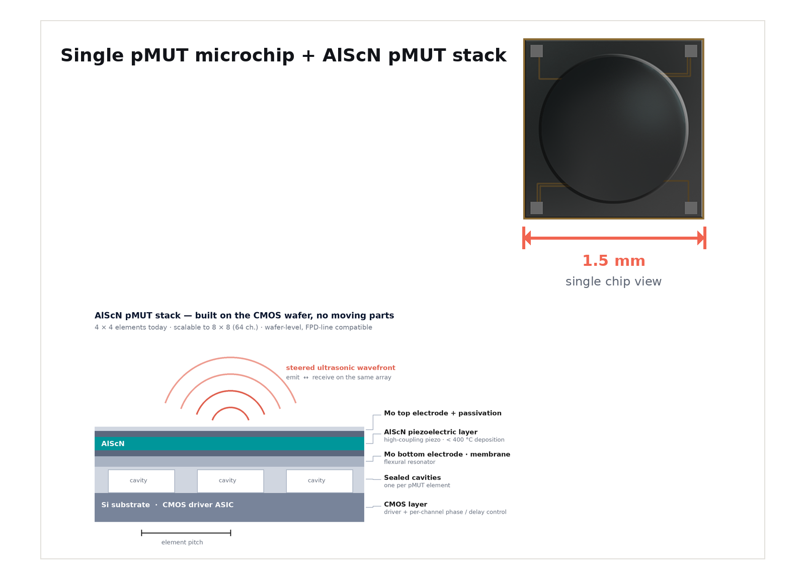 AlScN pMUT Mikrochip auf CMOS-Wafer