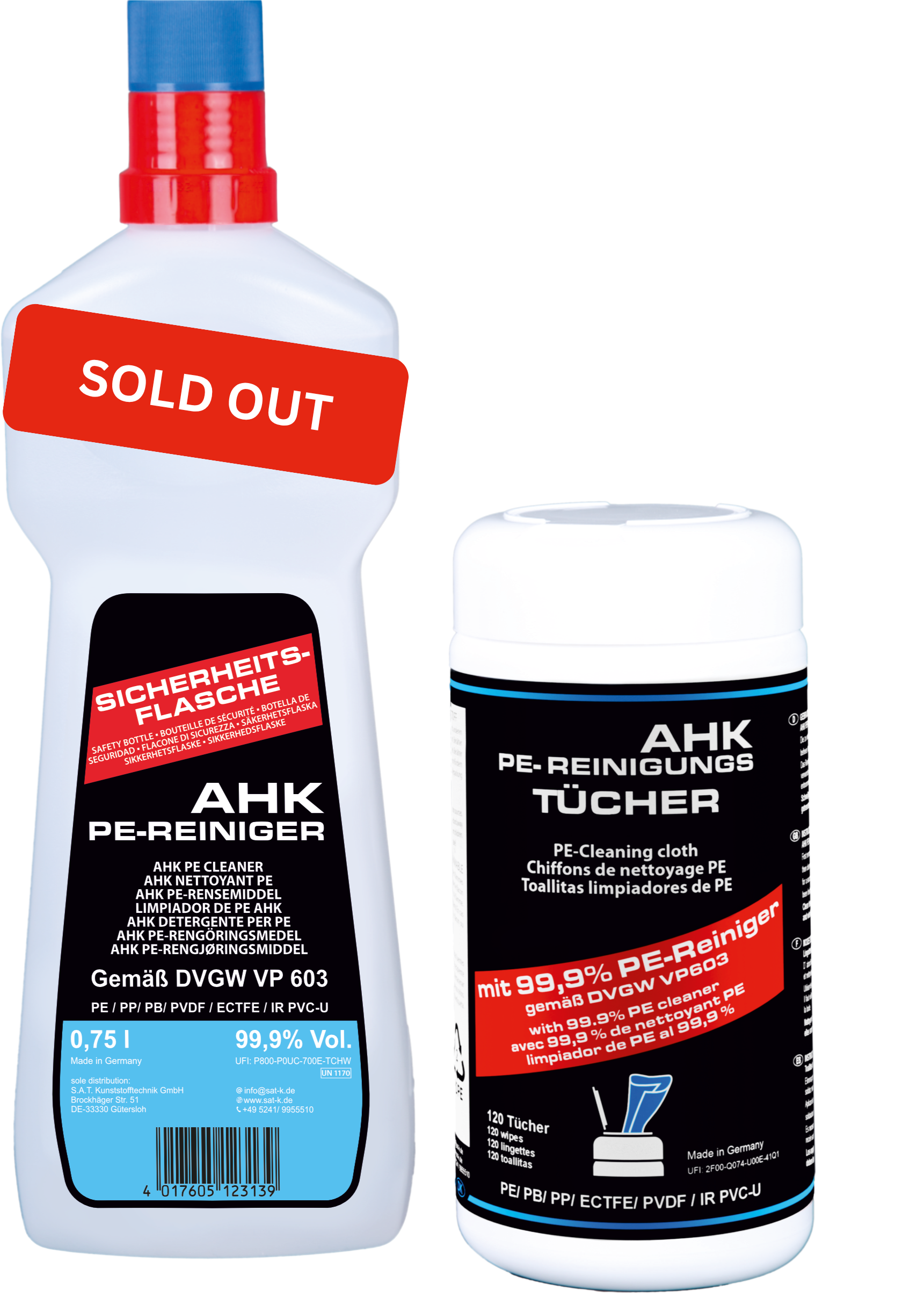 AHK PE cleaning wipes, 120 pieces per canister