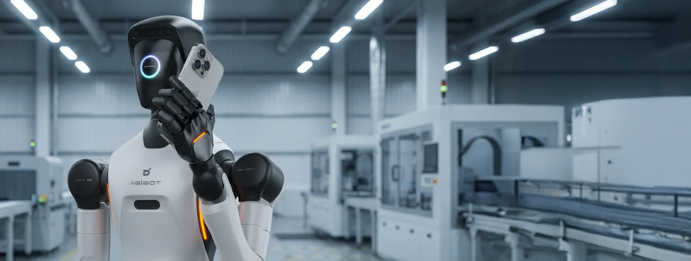 Robot with upper body in factory environment