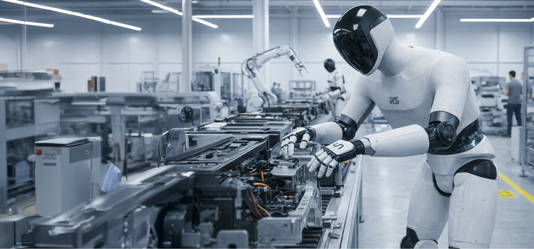 Humanoid robot at an assembly line