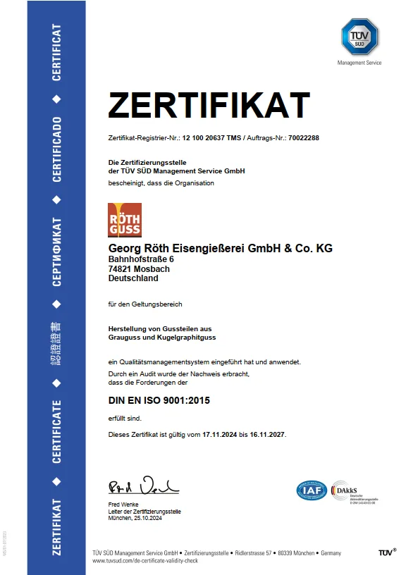 Zertifikat DIN EN ISO 9001:2015 (TÜV SÜD)