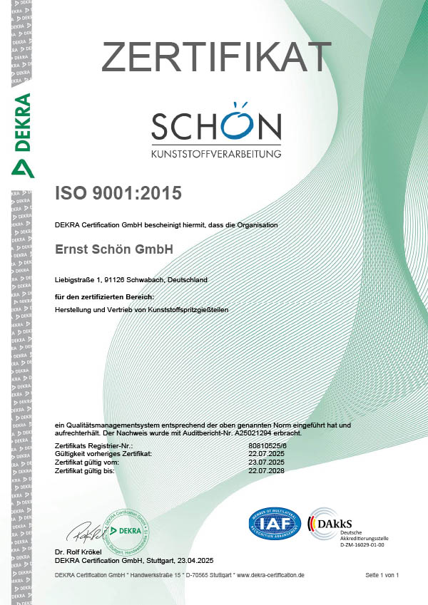 ISO-9001-Zertifikat der DEKRA