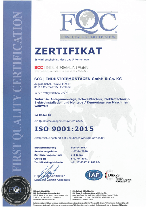 Zertifikat DIN EN ISO 9001:2015