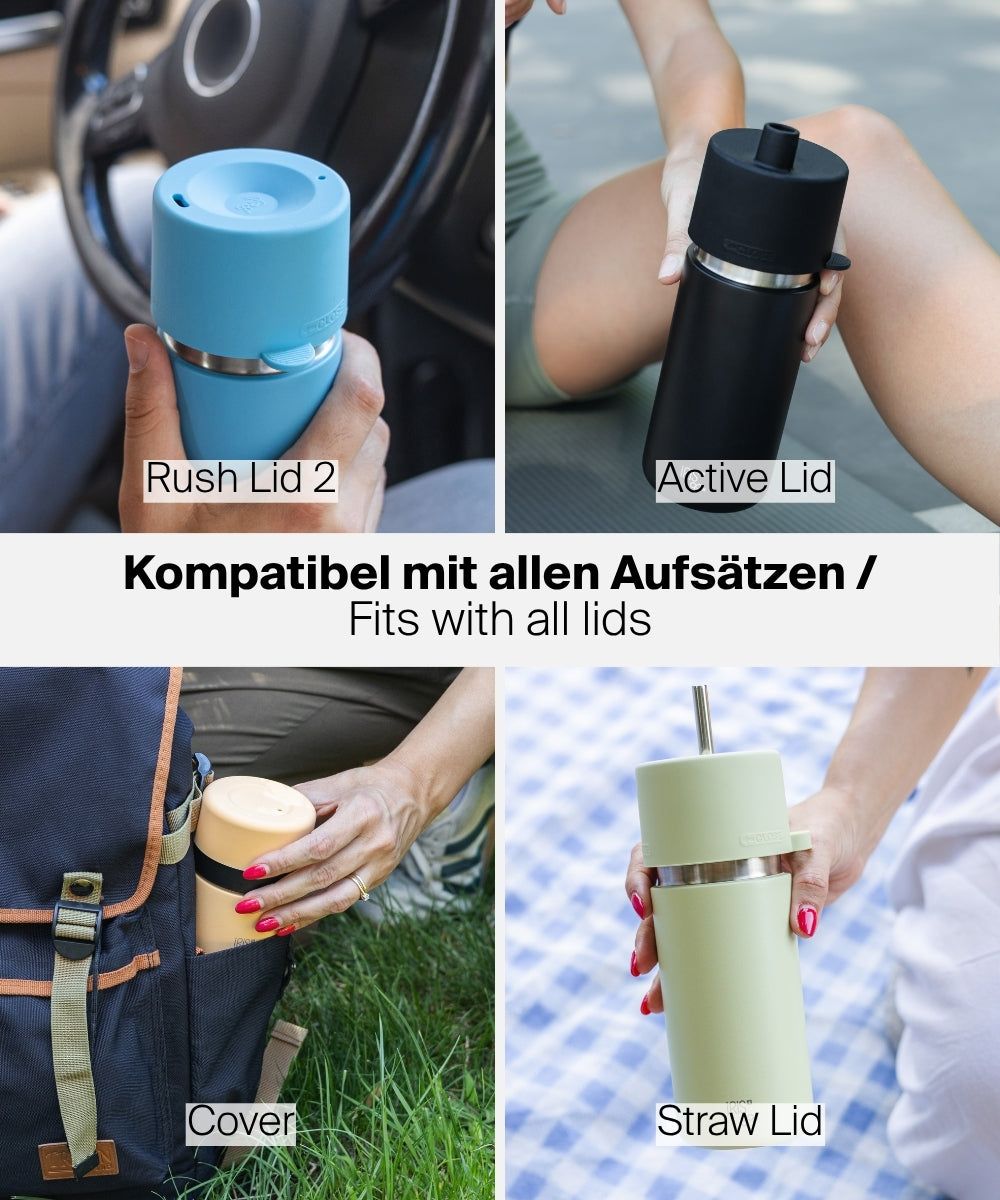 IRISgo® cup mit allen Deckelaufsätzen