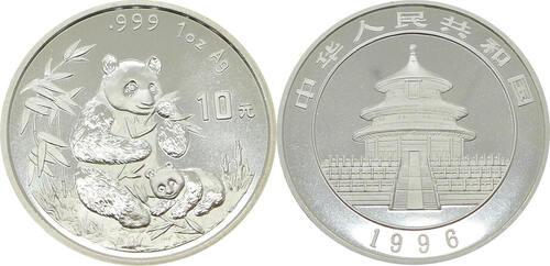 China 10 Yuan 1996 Panda, 1 oz Silber