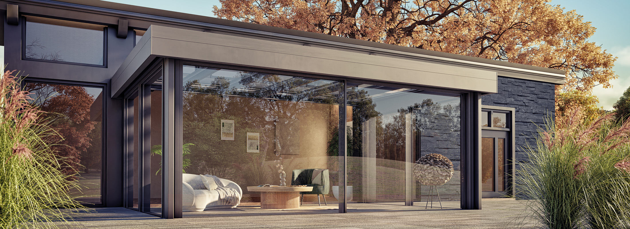 Terrassenüberdachung DIAFANO im Herbst