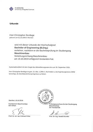 Bachelorurkunde – Allgemeiner Maschinenbau