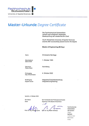 Masterurkunde – Integrierte Produktentwicklung