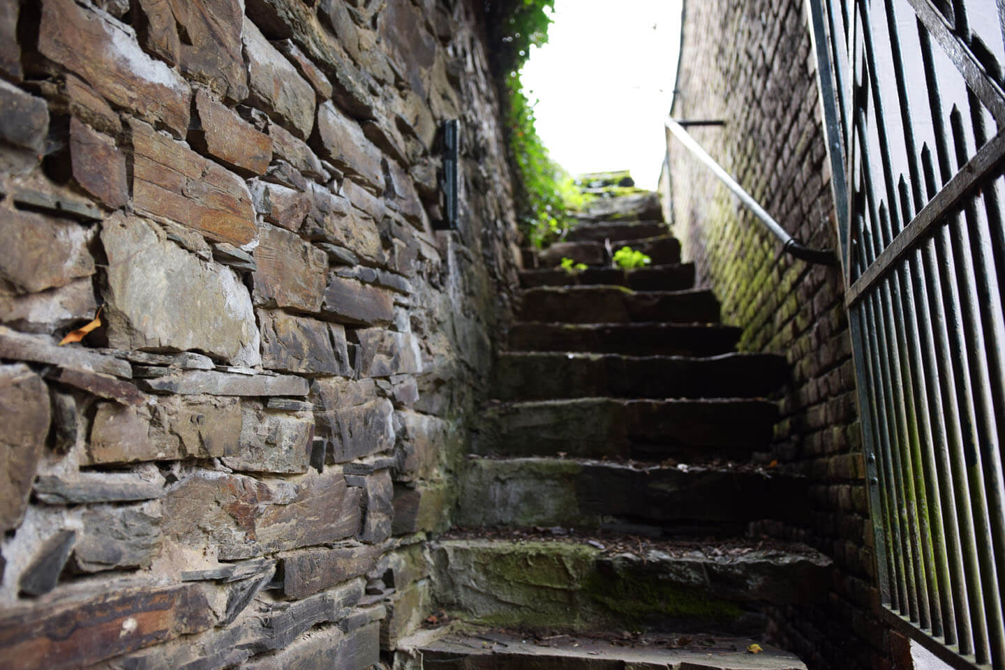 Steintreppe zum Weinberg über dem Kellerdach