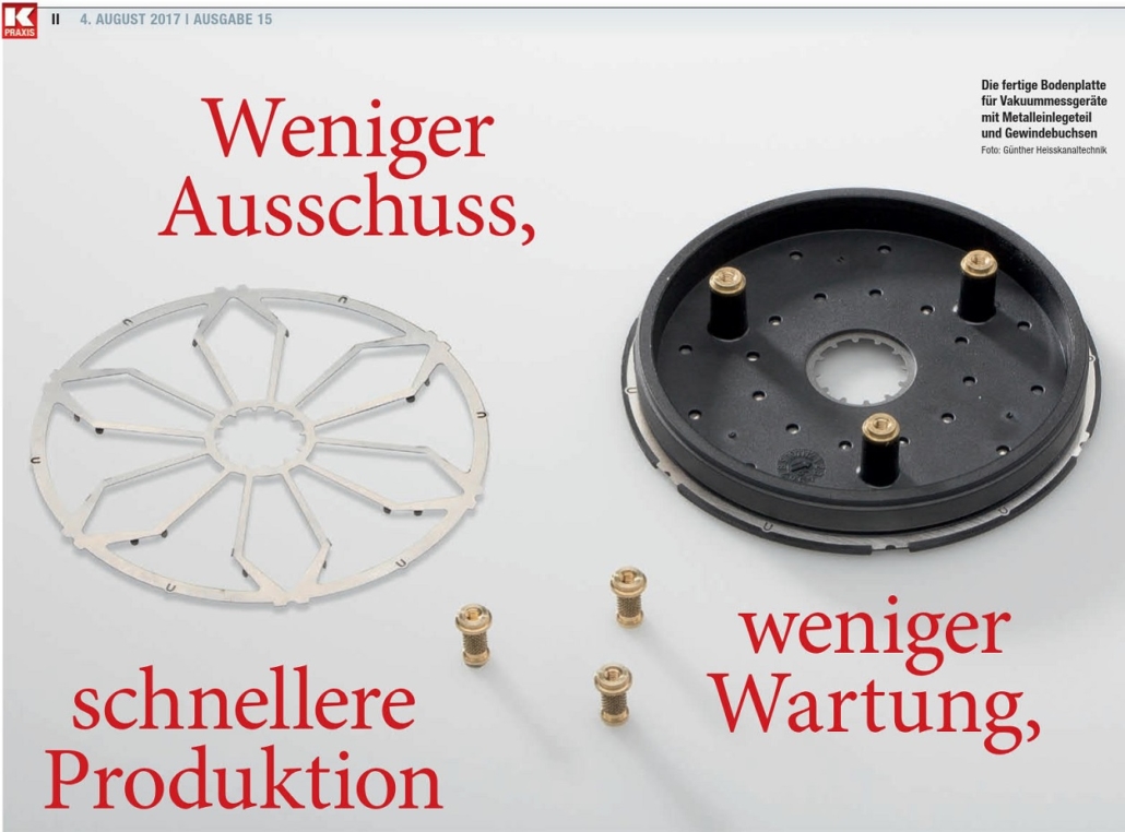 Bodenplatte für Vakuummessgeräte mit Metalleinlegeteil und Messing-Gewindebuchsen