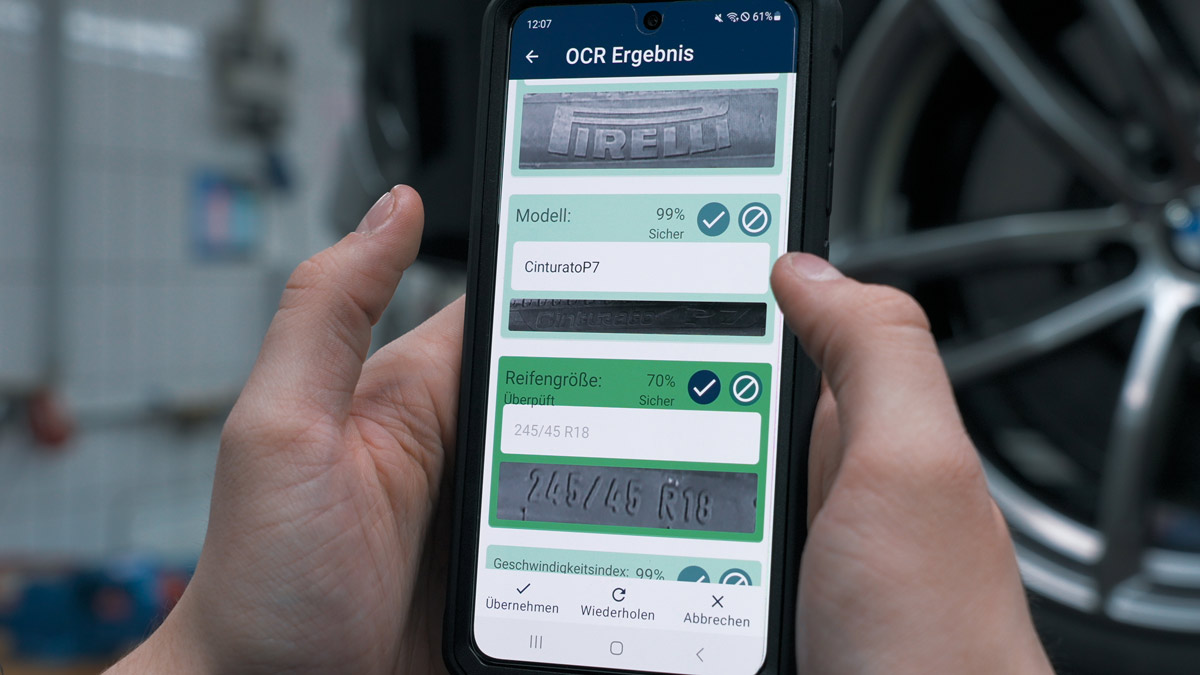 Ergebnis der KI-Bildanalyse in der Tire Scan Mobile-App