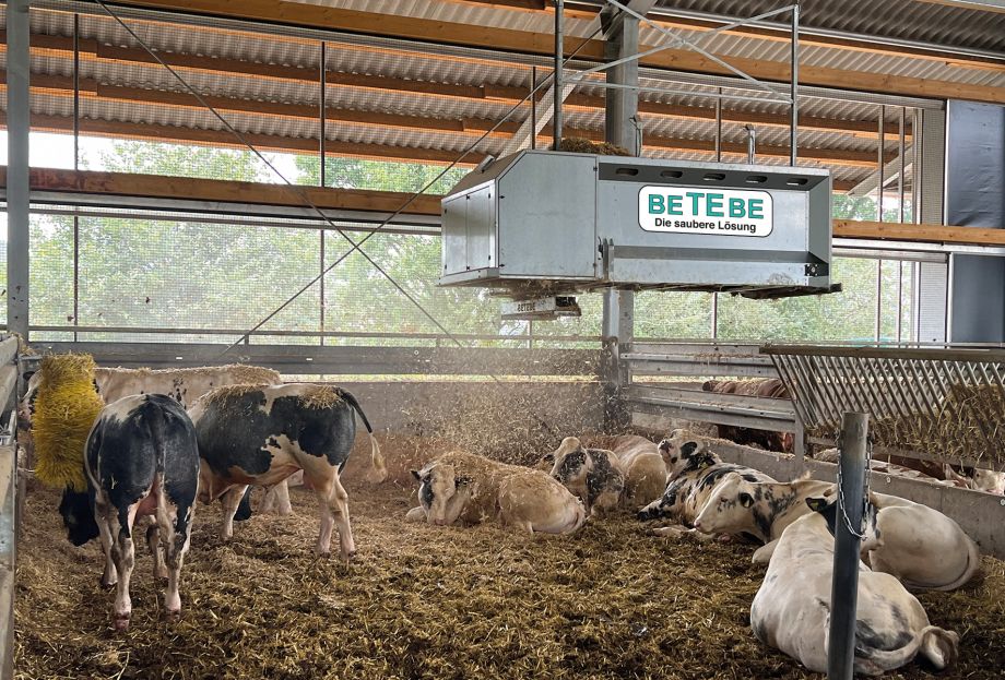 Strohexpress beim Einstreuen per Streuteller