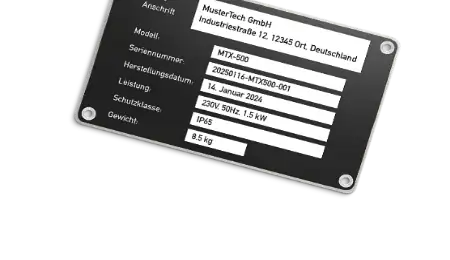 Maschinenschild mit fortlaufender Seriennummer