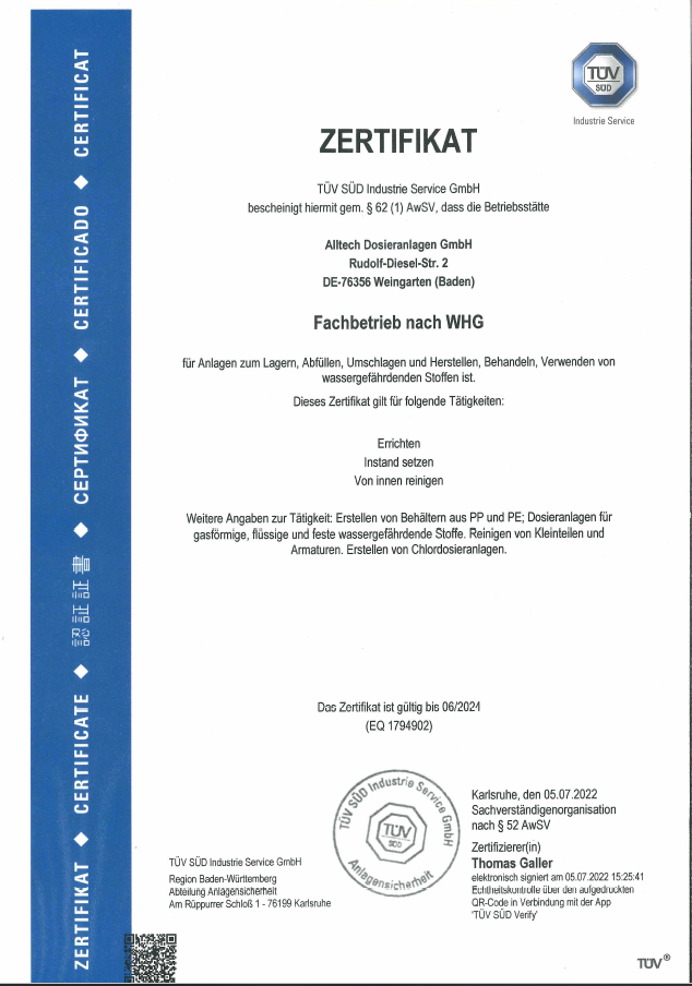 Zertifizierung als Fachbetrieb nach WHG