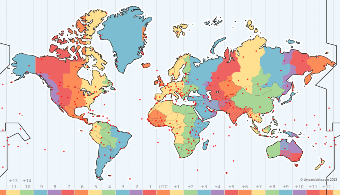 Overview map of time zones