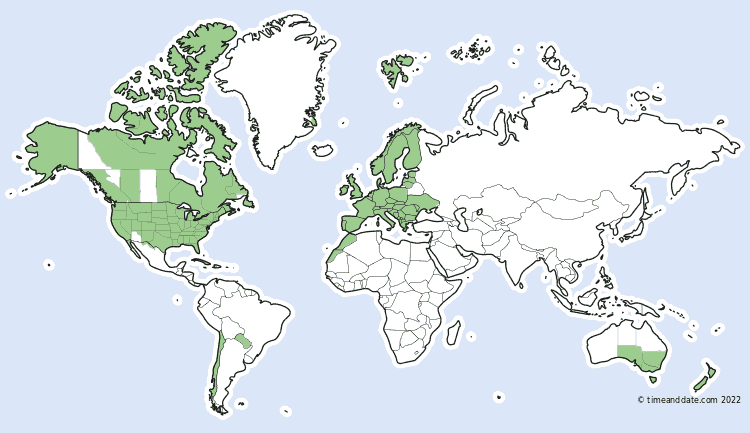 Map of daylight saving time changeover