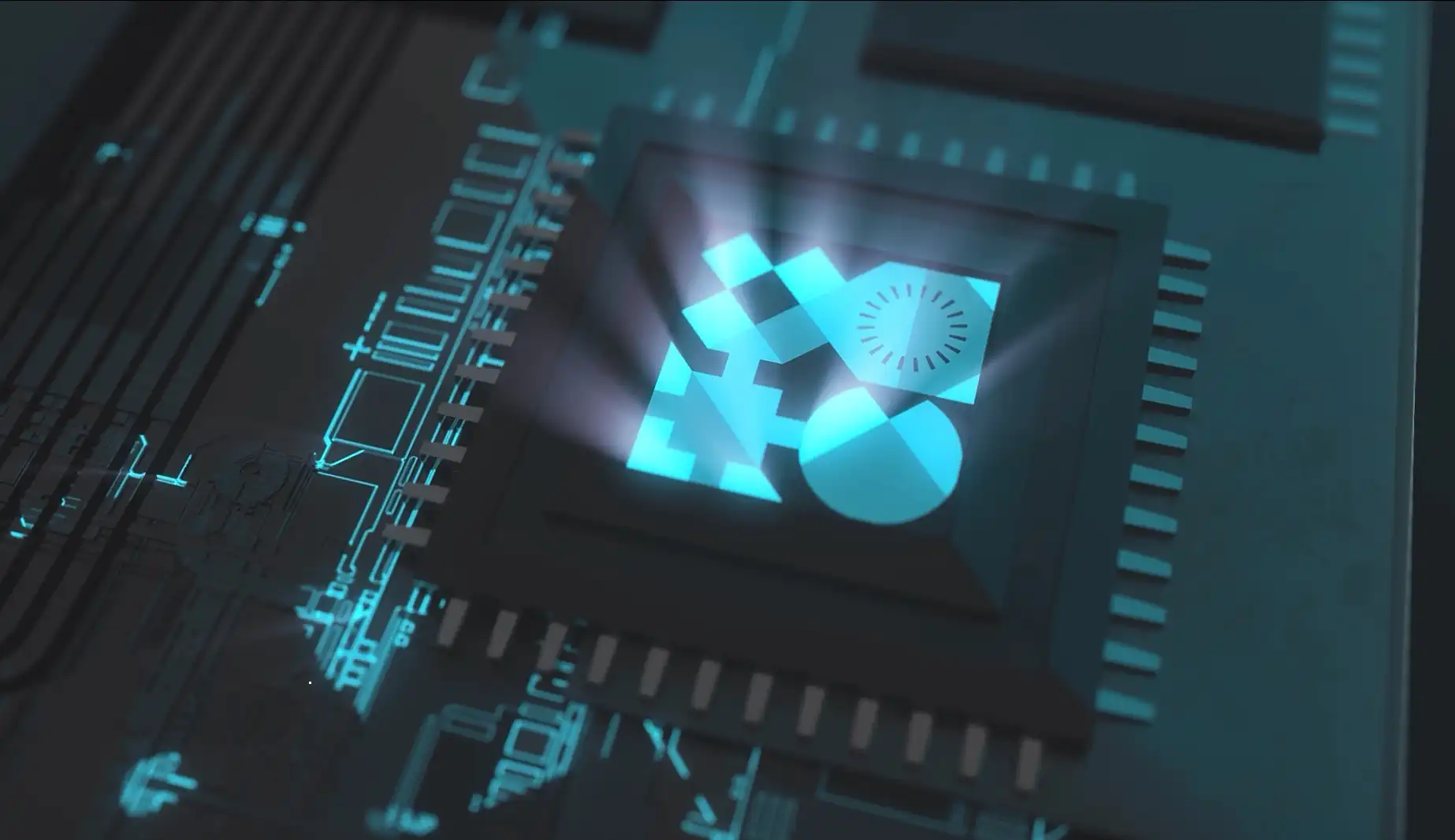 Beleuchteter Chip im Close-up