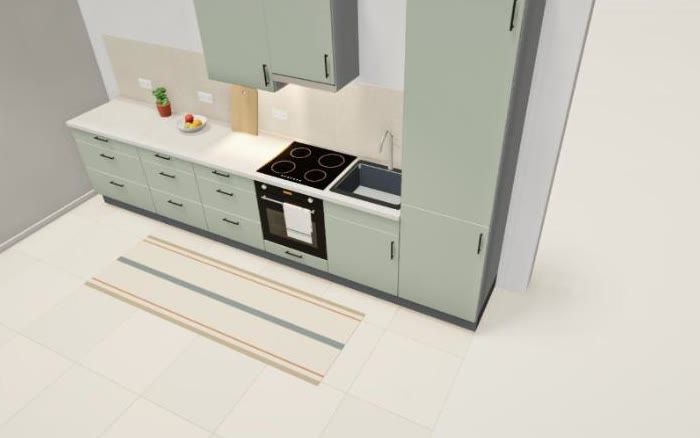 Geplante Küchenzeile (3D-Raumansicht)